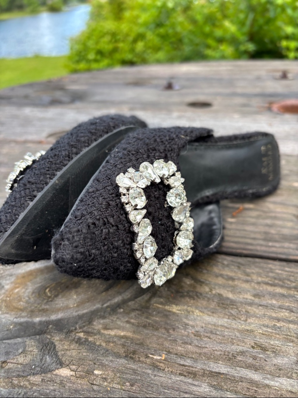 Crown & Ivy Women’s Sz6.5M Black Pointed Toe Mule with Crystal Buckle#317 - Picture 9 of 11